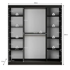 Meubella - Kledingkast Malavi 2 - Zwart - 180 cm - Met spiegel