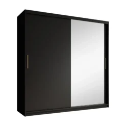 Meubella - Kledingkast Mandalin - Zwart - 200 cm - Met spiegel