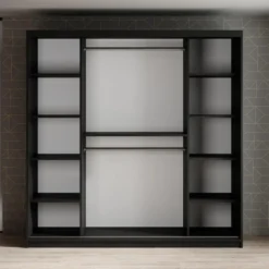 Meubella - Kledingkast Mandalin - Zwart - 200 cm - Met spiegel