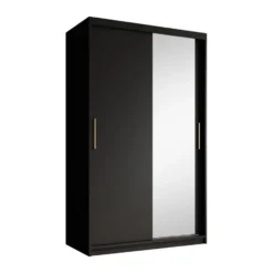Meubella - Kledingkast Mandalin - Zwart - 120 cm - Met spiegel