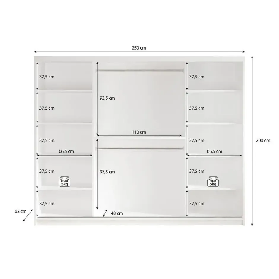 Meubella - Kledingkast Mandalin - Zwart - 250 cm
