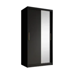 Meubella - Kledingkast Mandalin - Zwart - 100 cm - Met spiegel