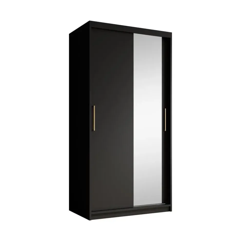 Meubella - Kledingkast Mandalin - Zwart - 100 cm - Met spiegel