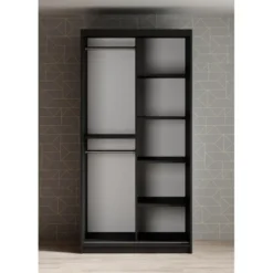 Meubella - Kledingkast Mandalin - Zwart - 100 cm - Met spiegel