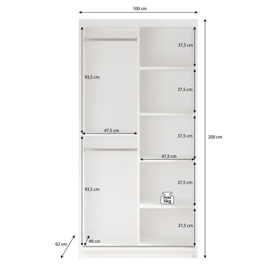 Meubella - Kledingkast Mandalin - Zwart - 100 cm - Met spiegel