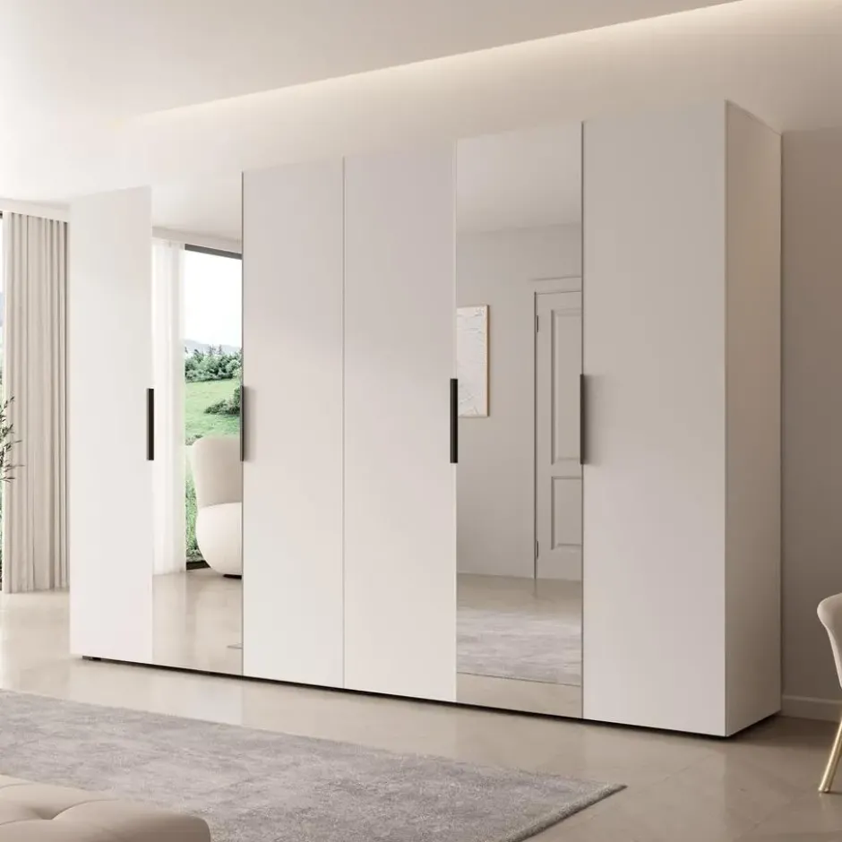 Meubella - Kledingkast Marquesa - Wit - 300 cm - Met spiegel