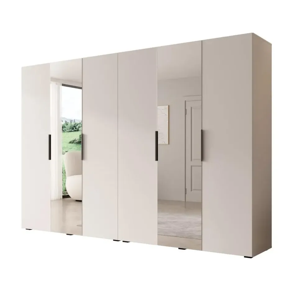 Meubella - Kledingkast Marquesa - Wit - 300 cm - Met spiegel