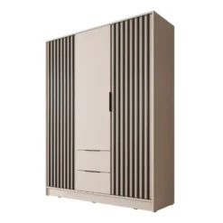 Meubella - Kledingkast Nairobi - Beige - Zwart - 155 cm