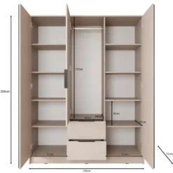 Meubella - Kledingkast Nairobi - Beige - Zwart - 155 cm