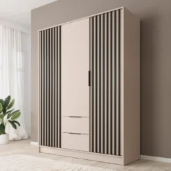 Meubella - Kledingkast Nairobi - Beige - Zwart - 155 cm
