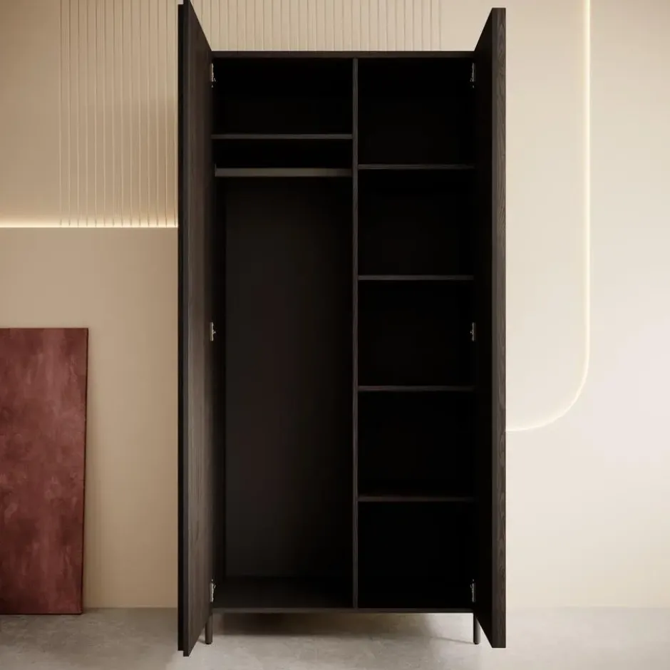 Meubella - Kledingkast Paz - Donkerbruin eiken - 92 cm