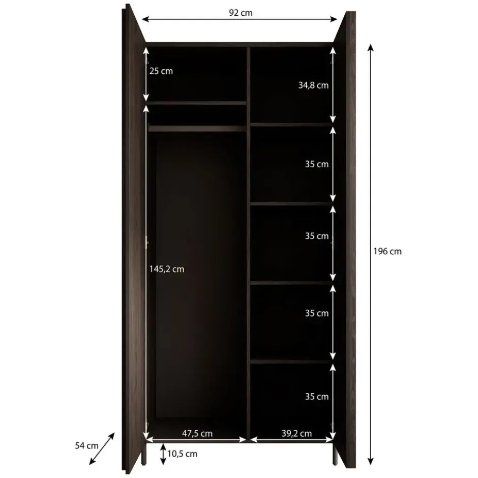 Meubella - Kledingkast Paz - Donkerbruin eiken - 92 cm
