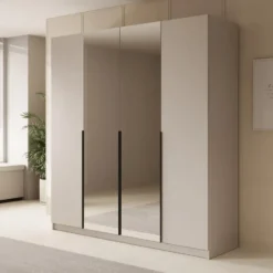 Meubella - Kledingkast Sabre - Beige - 200 cm - Met spiegel