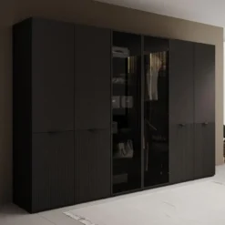 Meubella - Kledingkast Shelton - Zwart 2 - 303 cm - Met glas