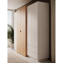 Meubella - Kledingkast Three - Wit - Eiken - 230 cm