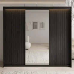 Meubella - Kledingkast Timoteo - Zwart - 250 cm - Met spiegel