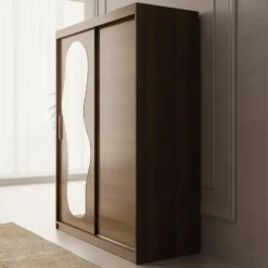 Meubella - Kledingkast Ulysses - Walnootpatroon - 150 cm - Met spiegel