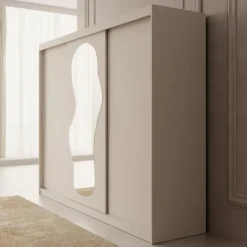 Meubella - Kledingkast Ulysses - Beige - 250 cm - Met spiegel