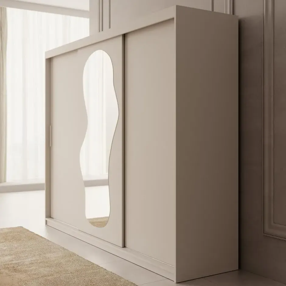 Meubella - Kledingkast Ulysses - Beige - 250 cm - Met spiegel