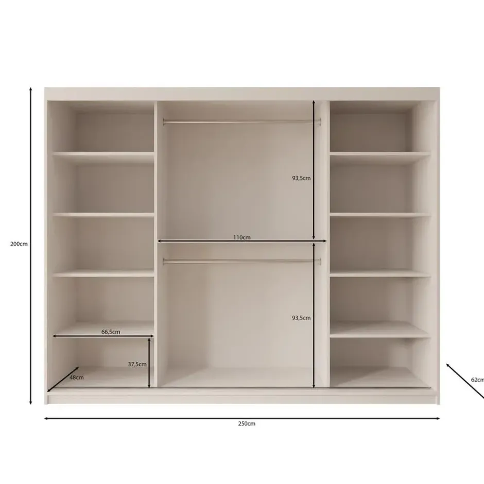 Meubella - Kledingkast Ulysses - Walnootpatroon - 250 cm - Met spiegel