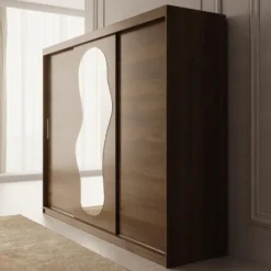 Meubella - Kledingkast Ulysses - Walnootpatroon - 250 cm - Met spiegel