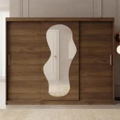Meubella - Kledingkast Ulysses - Walnootpatroon - 250 cm - Met spiegel