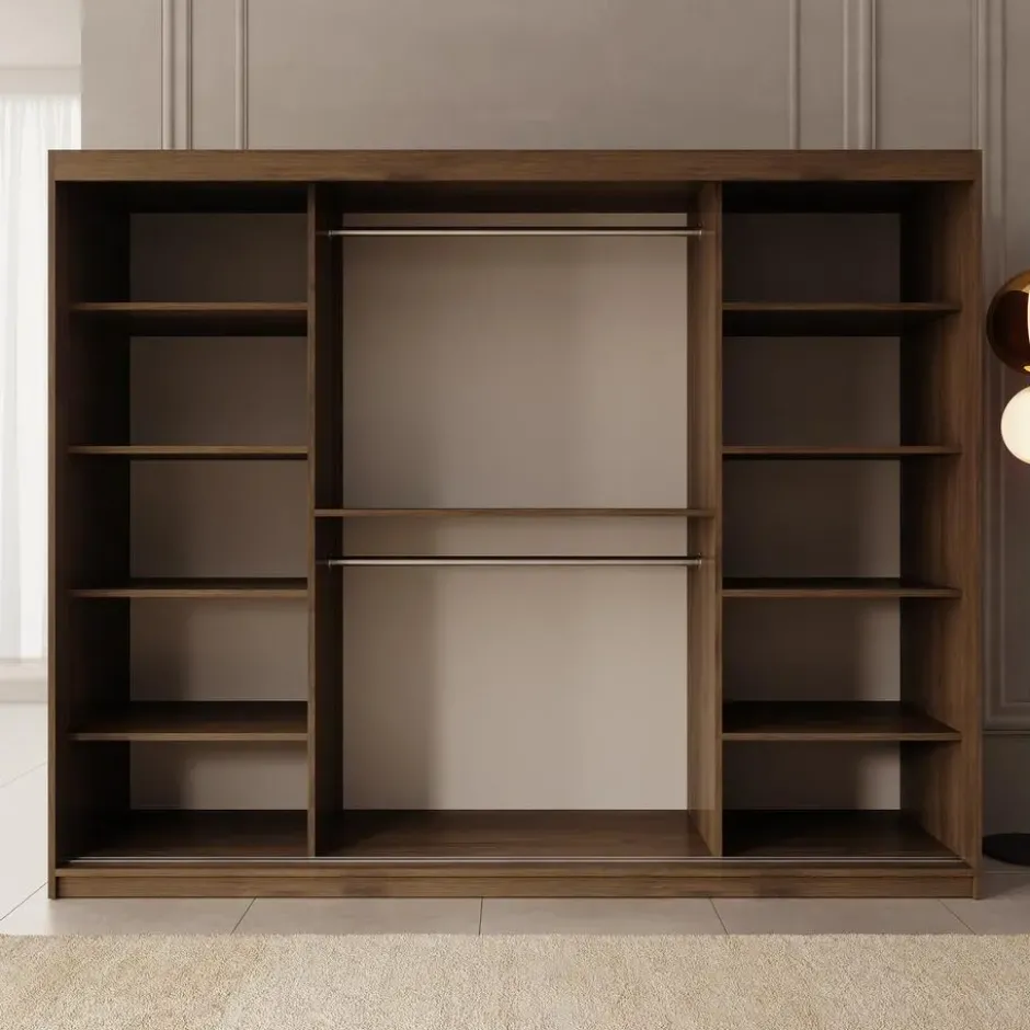 Meubella - Kledingkast Ulysses - Walnootpatroon - 250 cm - Met spiegel
