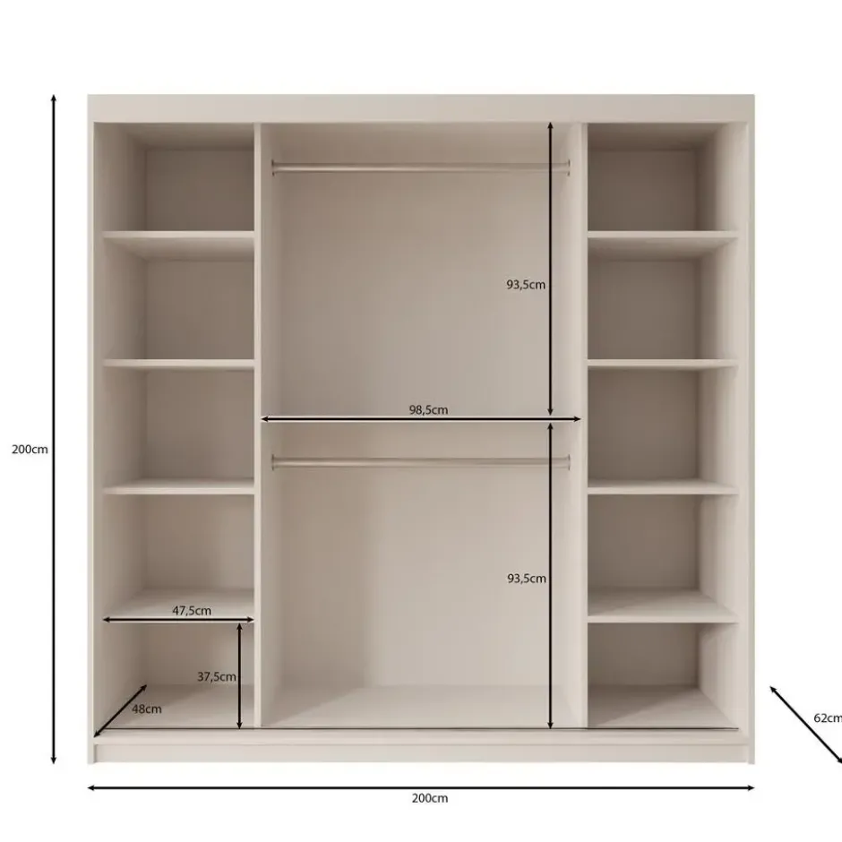 Meubella - Kledingkast Ulysses - Beige - 200 cm - Met spiegel