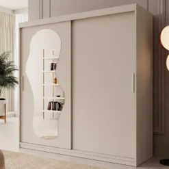 Meubella - Kledingkast Ulysses - Beige - 200 cm - Met spiegel