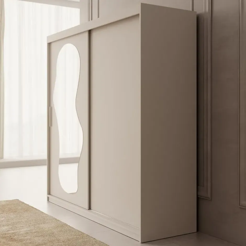 Meubella - Kledingkast Ulysses - Beige - 200 cm - Met spiegel