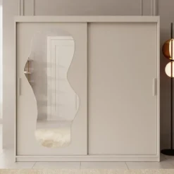Meubella - Kledingkast Ulysses - Beige - 200 cm - Met spiegel