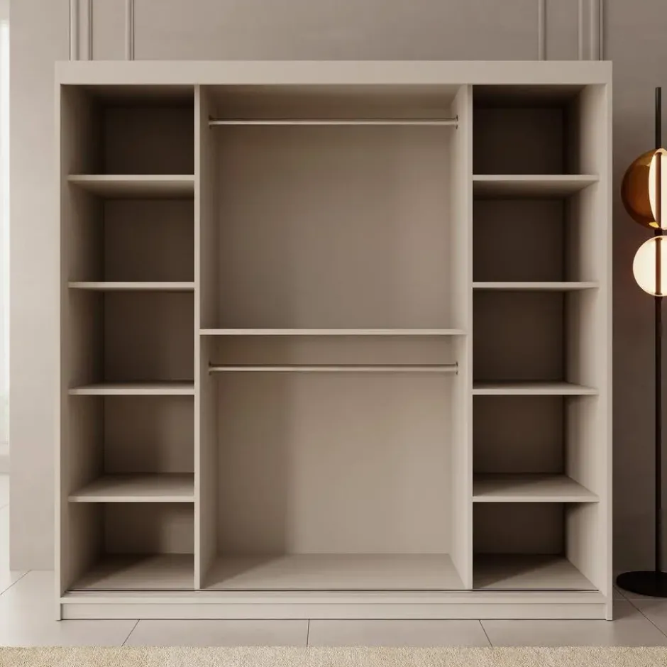 Meubella - Kledingkast Ulysses - Beige - 200 cm - Met spiegel