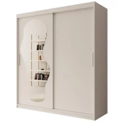 Meubella - Kledingkast Ulysses - Wit - 150 cm - Met spiegel