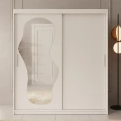 Meubella - Kledingkast Ulysses - Wit - 150 cm - Met spiegel