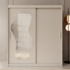 Meubella - Kledingkast Ulysses - Beige - 180 cm - Met spiegel
