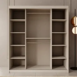 Meubella - Kledingkast Ulysses - Beige - 180 cm - Met spiegel