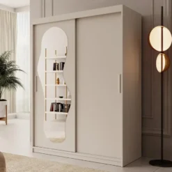 Meubella - Kledingkast Ulysses - Beige - 150 cm - Met spiegel