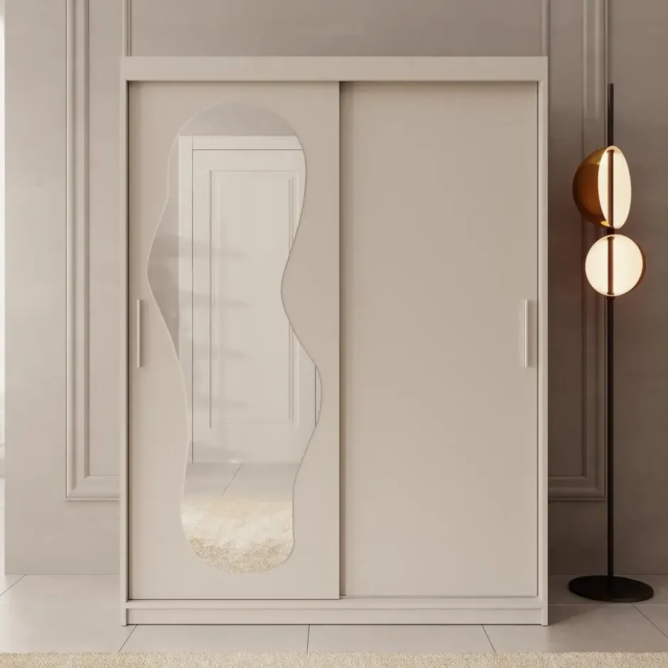 Meubella - Kledingkast Ulysses - Beige - 150 cm - Met spiegel