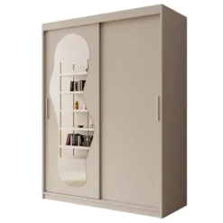 Meubella - Kledingkast Ulysses - Beige - 150 cm - Met spiegel