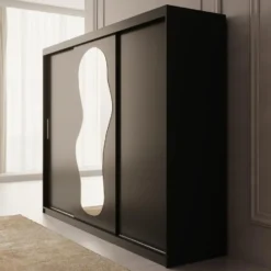 Meubella - Kledingkast Ulysses - Zwart - 250 cm - Met spiegel