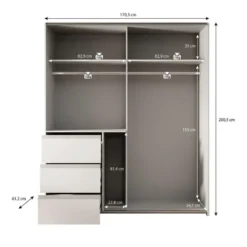 Meubella - Kledingkast Walter - Wit - 170 cm