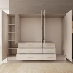 Meubella - Komodo - Kledingkast met 5 deuren - Beige - 250x61x201 cm