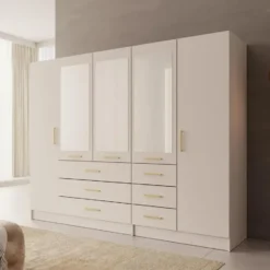 Meubella - Komodo - Kledingkast met 5 deuren - Beige - 250x61x201 cm
