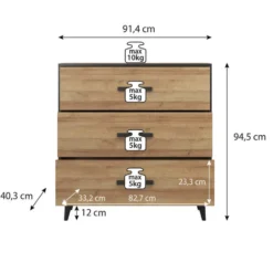 Meubella - Ladekast Frey - Donker eiken - Zwart - 91 cm