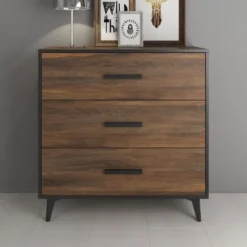 Meubella - Ladekast Frey - Donker eiken - Zwart - 91 cm
