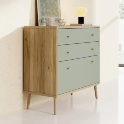 Meubella - Ladekast Wally - Licht eiken - Groen - 90 cm