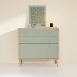Meubella - Ladekast Wally - Licht eiken - Groen - 90 cm