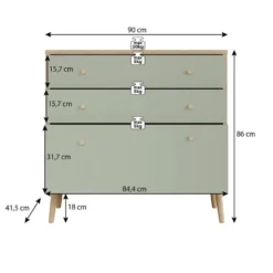 Meubella - Ladekast Wally - Licht eiken - Groen - 90 cm