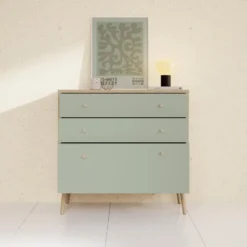 Meubella - Ladekast Wally - Licht eiken - Groen - 90 cm