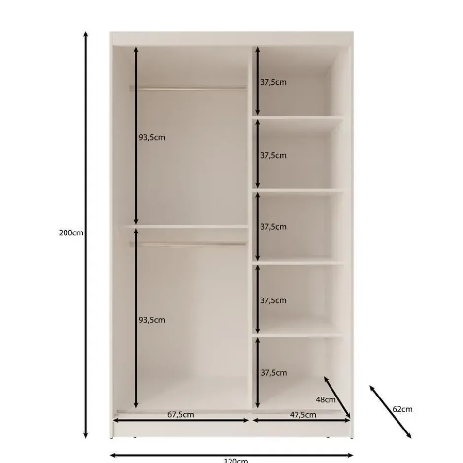 Meubella - Lava - Kledingkast 2 schuifdeuren - Eiken - 120x62x200 cm